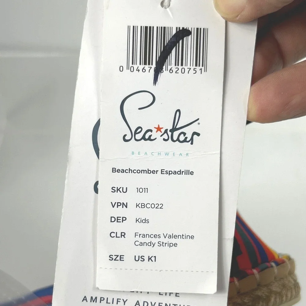 Seastar Beachwear Girls Size 1 Flats Espadrille Water Shoe NEW Candy Stripe $125